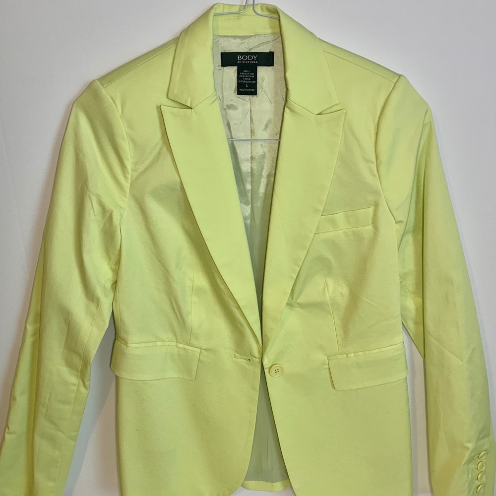 Body By Victoria Yellow Green Cotton Blazer - 6